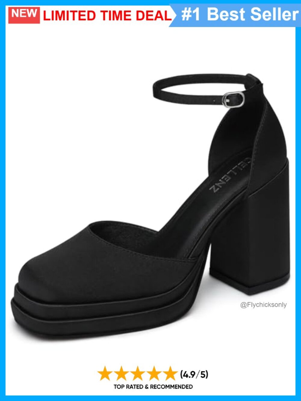 CELLENZ Women's Chunky High Heel Platform Dress Pumps Square Toe Ankle Strap